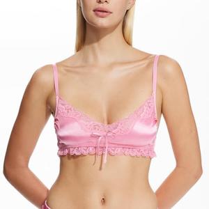 Cute and Spicy Lily Satin Bralette Women's Lingerie Wireless Bra Frilly Silky Bralette, S