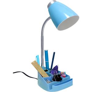 Simple Designs LD1002-BLU Gooseneck Organizer Desk Lamp with iPad Tablet Stand Book Holder, Blue