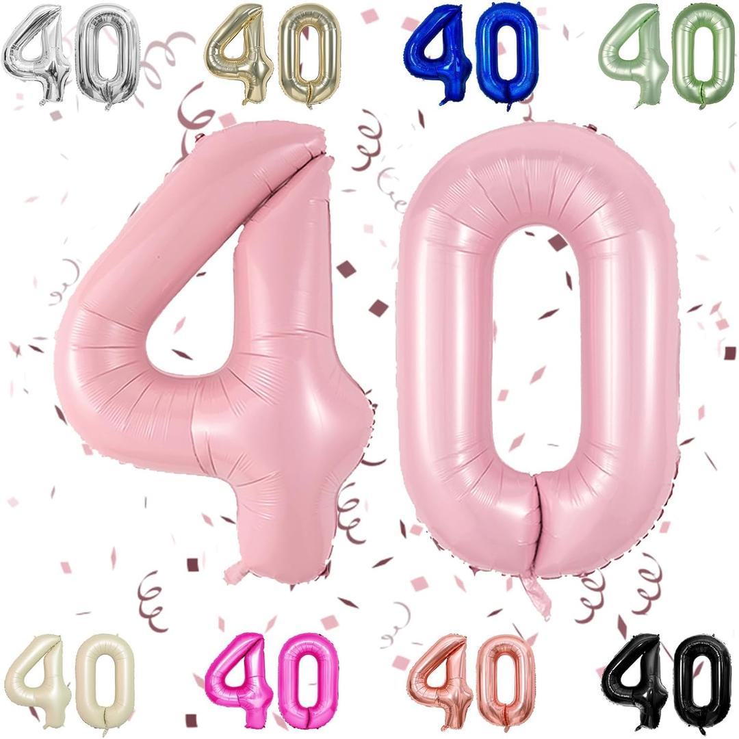 40 Inch Baby Pink 40 Number Balloons,Pastel Pink 4 & 0 Foil Large Balloons,40 Big Digit Number Balloon for Women 40th Birthday Anniversary Graduation Party Supplies
