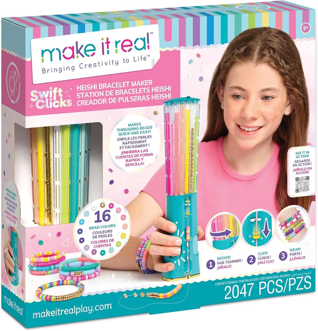 Make It Real: Swift Clicks - Heishi Bracelet Maker - 2047pc, DIY Jewelry Craft Kit, Design & Make 23 Bead Bracelets, Rotate-Click-Wear, Girls Kids 8+