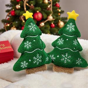 VEILS Christmas Pillow, 2PCS Christmas Tree Shaped Throw Pillows, Stuffed Winter Decor Snowflake Pillow, Plush Christmas Holiday Decorations Cushion for Living Room Couch Bed Party Home Sofa, Green
