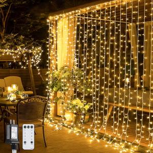 JMEXSUSS 300 LED Remote Control Curtain Lights, Plug in Fairy Curtain Lights Outdoor, Window Wall Hanging String Lights for Bedroom Indoor Dorm Backdrop Wedding Party Patio Christmas Decor, Warm White