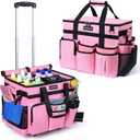 Extra Large Rolling Cleaning Caddy Bag with Wheels, Cleaning Baskets Bags with Detachable Trolley For Housekeepers , Water Resistant Cleaner Supplies Organizer with Wheels for Kitchen, Car