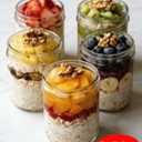16 OZ 4Pack, Overnight Oats Jars with Lids, Glass Meal Prep Containers, Airtight Mason Jars for Breakfast, Yogurt Parfait, Salad & Smoothies, Leakproof and Reusable Food Storage Jars(4-2)