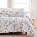 100% Cotton Duvet Cover King Size, Reversible Floral Duvet Cover Set King Cotton with Zipper Closure, Soft 3 Pieces Bedding Set with 2 Pillow Shams (20"x36") (Purple Flower)