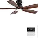 48 Inch Flush Mount Ceiling Fans with Lights and Remote, Dimmable, 5 Blades, Wood Ceiling Fan with Light, Low Profile Outdoor Indoor Modern Ceiling Fan for Living Room Bedroom Patio