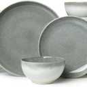 Pokini 24 Piece Dinnerware Sets for 8, Modern Stoneware Plates and Bowls Sets, Perfect for Family Gatherings & Holiday Celebrations, Easy Cleaning Dishes, Stack Compactly Plate Set, Gradient Green