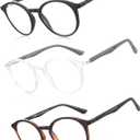 BLUEMOKY Reading Glasses for Men and Women: Blue Light Round Classic Eyeglasses - Computer Readers Glasses (C04 Black / Clear / Tortoise 3 Pack)