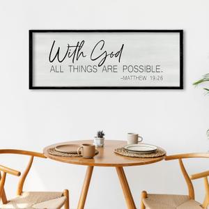 ZZJJHYWGQ Bible Verse Wall Decor With God All Things Are Possible 32"×12" Christian Religious Home Inspirational Print Catholic Sign for Living Room Religious Faith Large Hanging Art (Black)