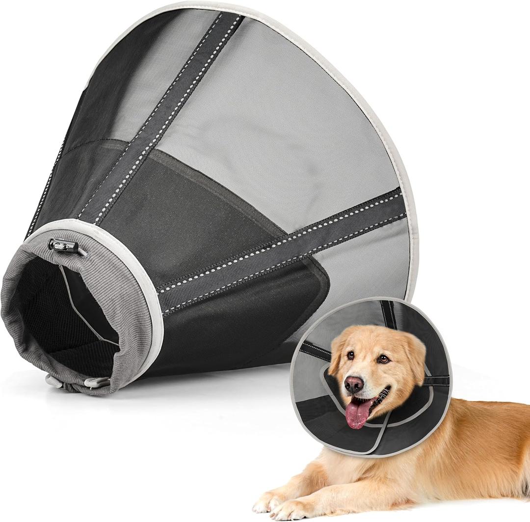 Soft Dog Cone Collar to Stop Licking, Comfortable Mesh Recovery Collar After Surgery for Large Medium Small Dogs, Alternative to Elizabeth Cone of Shame (4, Black)
