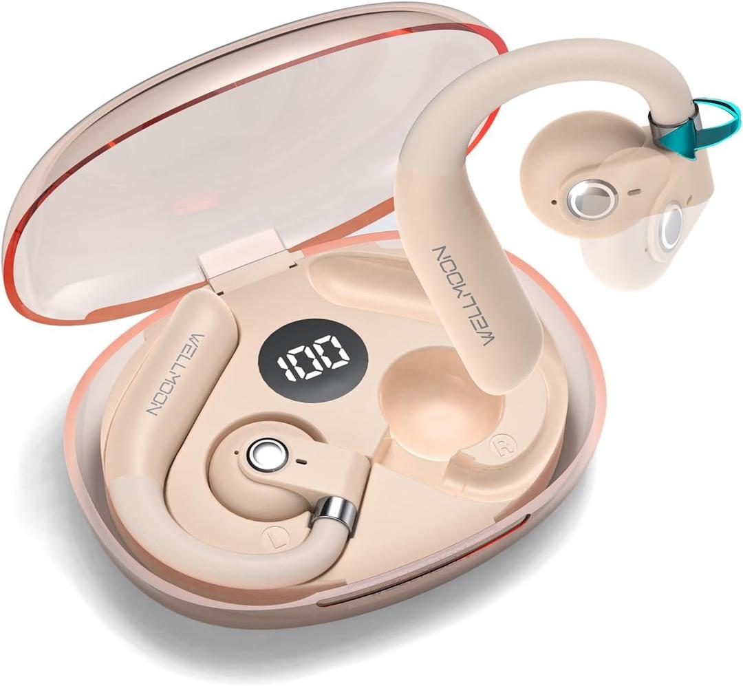2025 Open Ear Headphones,Bluetooth 5.3 Wireless Earbuds with Earhooks,85 Adjustment Directional Sound Transmission,90 Hours Playtime,Premium Sound,HD-Call,Sport Earphones,Beige