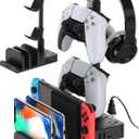 KAFRI Headphone and Controller Stand with USB A&C Charger, Desk Gaming Accessories Headset Holder with USB Charging Port and 2 AC Outlets, Switch/Phone Storage Organizer, Gamer Gift for Men Boyfriend