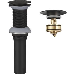 BWE Pop-Up Drain Assembly with Strainer for Bathroom Vessel Vanity Faucet Bathroom Vessel Sink Drain Stopper Without Overflow Sink One-Piece Matte Black