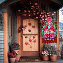 Valentines Gnomes House Flag 28x40 Inch Double Sided Outside, Stained Glass Valentines Yard Flag for Anniversary Wedding Outdoor Decoration