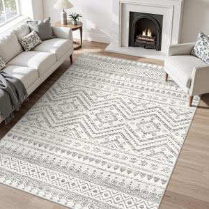 Miukiki 5x7 Area Rug for Living Room Moroccan Washable Rugs Non Slip Indoor Floor Carpet Foldable Large Soft Area Rug for Dining Room Bedroom with Low Pile(Grey,5'x7')