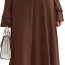 PRETTYGARDEN Womens Dresses Formal Off The Shoulder Long Sleeve Ruched Knit A-Line Maxi Wedding Guest Dress Fall Clothes (Brown) Small