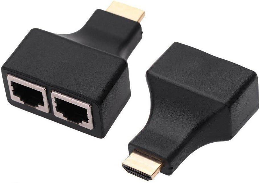 HDMI to RJ45 Network Adapter, Qaoquda 1080P HDMI Male to Dual RJ45 Female Network CAT5e CAT6 Converter Extender Splitter Repeater for HDTV HDPC PS3 STB(2-Pack)