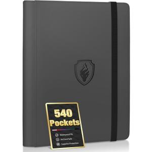 Premium 9 Pocket Card Binder for 540 Cards, Fabmaker PU Cover Trading Card Binder, Sturdy Card Collection Album, Sleek Card Holder Folders for YuGiOh, MTG, TCG, Game Cards & Sports Cards, Grey