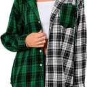 Women’s Button Down Shirt Plus Size Blouse Shirts Tartan Plaid Color Block Casual Oversized Boyfriend Hooded Outwear (M)