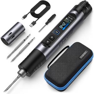 FNIRSI HS-03 Cordless Soldering Iron Kit, 2600mAh Battery Portable Soldering Iron, 212-842°F, 3s Fast Heating, 5-Level Temp, 0.96" IPS Display Soldering Iron for Electronics Repair, DIY, PCB