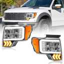 Pair for 2009-2014 Ford F150 Headlights w/Quad LED Projectors DRL Plug & Play Replace 09-14 F-150 Pickup Chrome Housing Amber Reflector