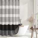 Black Boho Shower Curtains for Bathroom Linen Texture Striped Shower Curtain with Tassel 72 X 72 Natural