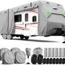 RV Cover, 7 Layers Waterproof Camper Cover with Tongue Jack Cover, Windproof Travel Trailer Cover with Gutter Cover, Fit for 24-27ft (Grey)