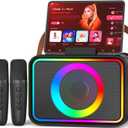 Karaoke Machine,Portable Bluetooth Speaker with 2 Wireless Microphone for Adults & Kids with LED Lights, Karaoke Microphone with PA System Supports USB/TF/AUX,Gift for Party(Black)