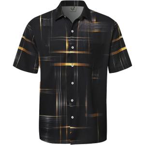 Hardaddy Men's Hawaiian Shirt Short Sleeves Printed Button Down Summer Beach Casual Shirts (3X-Large, Black)