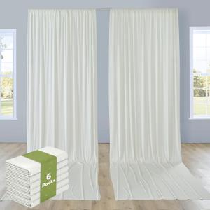 6 Panels 5x12ft Ivory Backdrop Curtains for Parties, Wrinkle Free Polyester Ivory Photo Backdrop Drapes 12 ft Long Back Drop Cloth for Wedding Birthday Photography Background Party