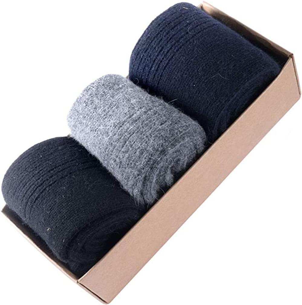 CHAO RAN 3 Pairs Mongolia Wool Cashmere Socks for Men Winter Warm Male Socks Thick Soft Dress Crew Socks, One Size