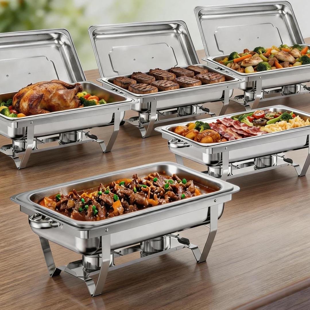 Chafing Dishes for Buffet, 5 Pack 9QT Stainless Steel Chafing Dish Set for Home Parties, Christmas Gatherings, Catering Events Complete Buffet Warmer Set (Silver 5)