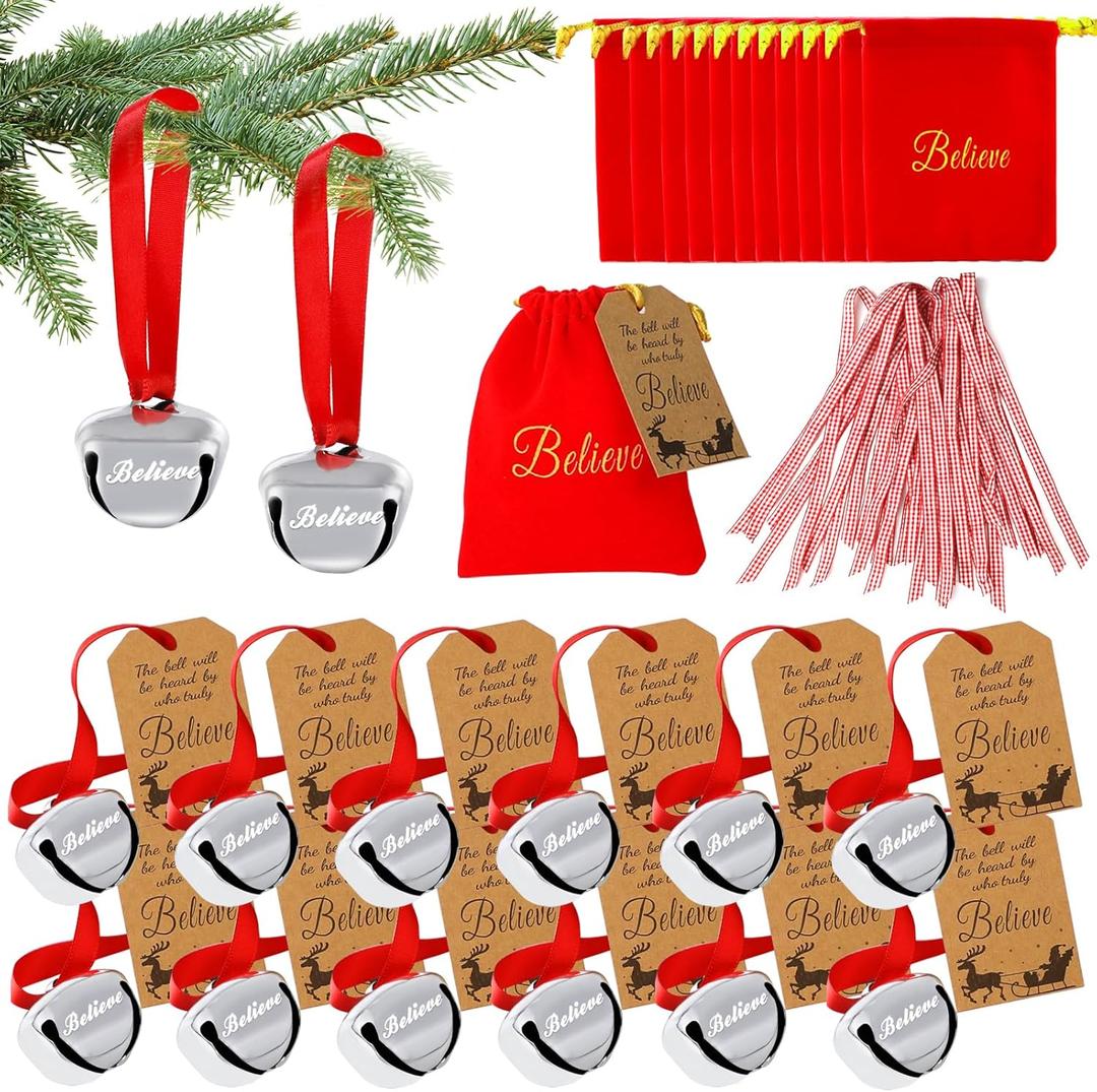 72 Pcs Christmas Believe Bell Ornaments, Polar Express Bell, Christmas Tree Bell Decoration for Kids & Adults (72)