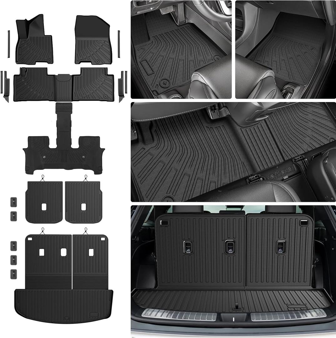 Palisade Floor Mats - Car Mats for 2026 Hyundai Palisade Hybrid 7 Seats(Not for Gas), All Weather Full Set Floor Mats Cargo Liner with Backrest Mat and Door Sill Guards for Palisade Accessories