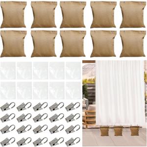 10 Pack Heavy Curtain Weights, 24oz Outdoor Curtain Weights Bag, Drapery Weighted Bottom Gazebo Weights Sandbag with Holder Clip for Heavy Wind Drapes Cabana Gazebo Pergola Garden (Khaki, 6" x 8")