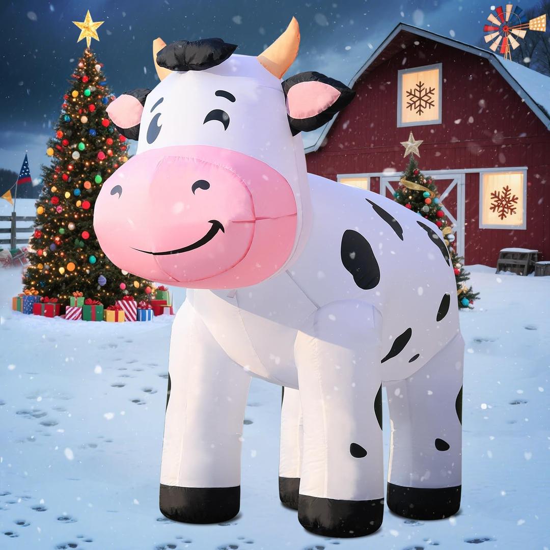 DomKom 6.5FT Cow Inflatables Christmas Spring, Farm Ranch Blow up Animals Cute Dairy Cattle, Decorations Outdoor Yard Built-in LED Lights Big Large Highland Highlander Decor Party Lawn Holiday Outside