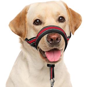 BARKLESS Soft Dog Head Collar, Patented Padded No Pull Head Halter, Training Nose Leash with Safety Link for Medium Dogs, Adjustable Muzzle Leash, Easy Control for Walking (M, Red)