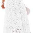 PRETTYGARDEN Summer Dresses for Women 2026 Eyelet Square Neck Puff Sleeve Smocked Wedding Guest Maxi Dress with Pockets, White, Medium