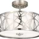 3-Light Semi Flush Mount Ceiling Light, 12.6" Drum Light with White Fabric Shade, Modern Close to Ceiling Lamp for Living Room Bedroom Dining Kitchen Hallway Entry Foyer (Brushed Nickel)