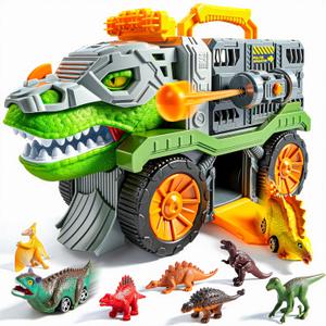 JOVA Vroomix Dinosaur Toys for Kids 3-5, Dinosaur Carrier Truck with 2 Pcs Cars and 6 Pcs Figures for Toddlers, T.Rex Truck with Launcher and Darts, Birthday Gifts Toys for 3 4 5+ Year Old Boy