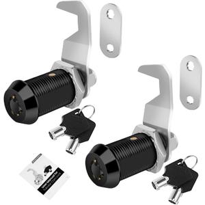 Black Toolbox Lock With Keys, Cabinet Locks Keyed Alike, Hook Cam, Tubular Cam Lock, Tool Box Lock With Manual (1-1/8 Inch 2 Pack-Black)
