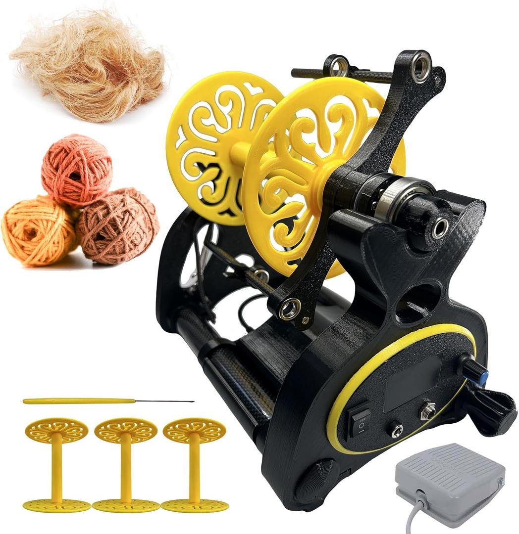 Electric Yarn Spinner Kit with Foot Controller & 3 Bobbins, Small Yarn Winder with Forward & Reverse (8oz-with Digital Display)