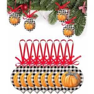 Christmas Hanging Ornaments, Thanksgiving Pumpkin Bow Black White Buffalo Check Plaid Autumn Fall Acrylic Christmas Hanging Decorations for Tree, Gift Box, Home Decor, Parties, 8 Pcs-3.7x3 Inch