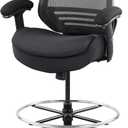 400lbs Wide Mid-Back Office Drafting Chair with Extra Seat Cushion for High Standing Desk with Lumbar Support and Enlarged Adjustable Footring-Black