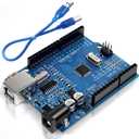 UNO R3 Board ATmega328P with USB Cable(Arduino-Compatible) for Arduino, Input Voltage 7-12V, 16MHZ,14 Digital 1/0 pins Support PWM, SRAW 2KB, Compatible with RPi 4B/3B+/3B/2B/B+/Zero/Zero W