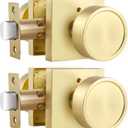 Haidms Brushed Gold Door Knobs Interior, Zinc-Alloy Privacy Door Knobs for Bedroom Bathroom, Square Modern Interior Door Lock Heavy Duty (2 Pack)