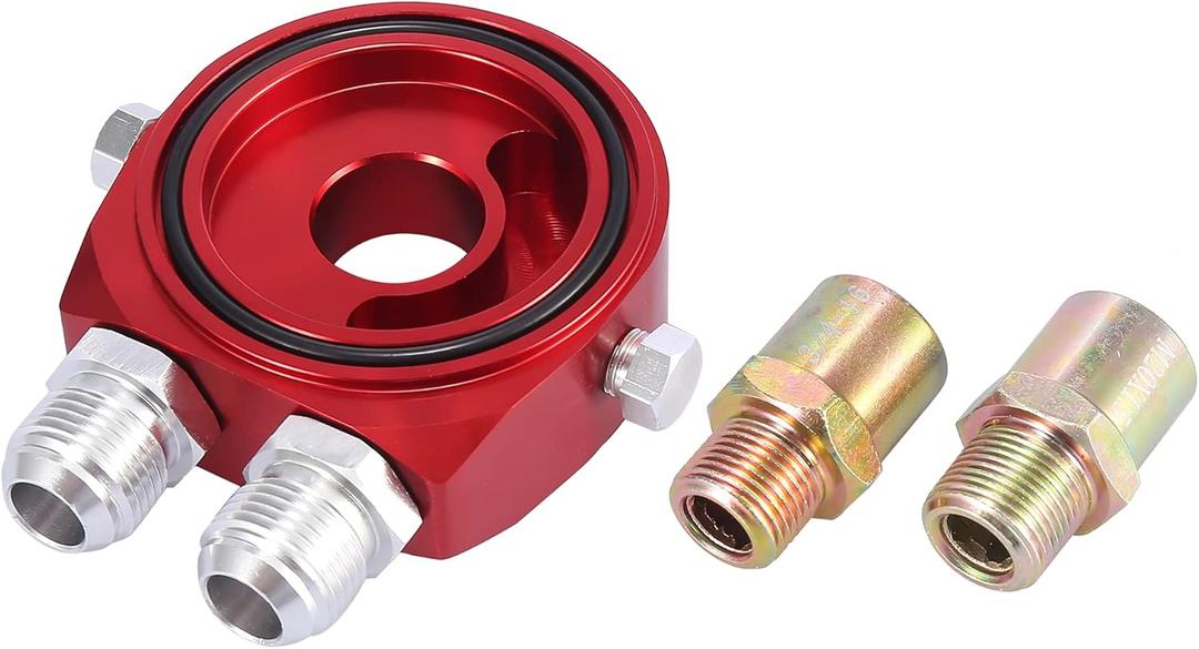 X AUTOHAUX Universal Car Aluminum Alloy Oil Filter Cooler Sandwich Thread Plate Adapter Oil Cooler Kit Red M20x1.5 1/8 NPT