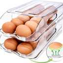 Egg Holder for Fridge, Automatic Steady Rolling Egg Container with Soft Bumpers & Handle for Refrigerator, Stackable Fridge Organizers and Storage with Lid ((M SIZE) 2 Tier Holder 24 Eggs)