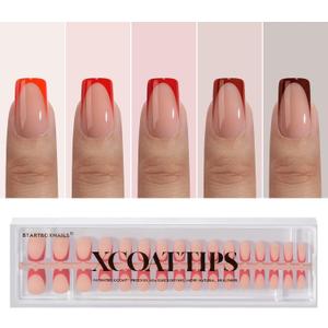 BTArtboxnails XCOATTIPS French Tip Press on Nails - Red French Tip Nails Square, Valentine's Press on Nails Short, Soak Off Soft Gel Nail Extension 160Pcs
