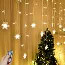 Snowflake Window Curtain Lights, 13ft 96 LED Snowflake Christmas Icicle Lights with Remote,18 Drops,8 Modes Twinkle Fairy Light for Christmas Tree,Bedroom,House, Holiday,Yard Decoration (Warm White)